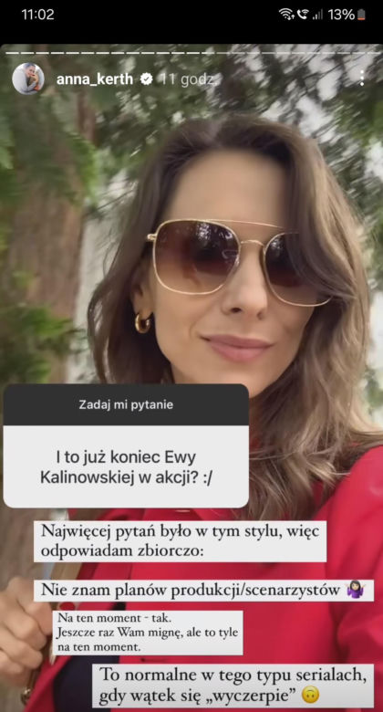 Anna Kerth (Ewa Kalinowska) z M jak miłość na Instagramie o zniknięciu z serialu