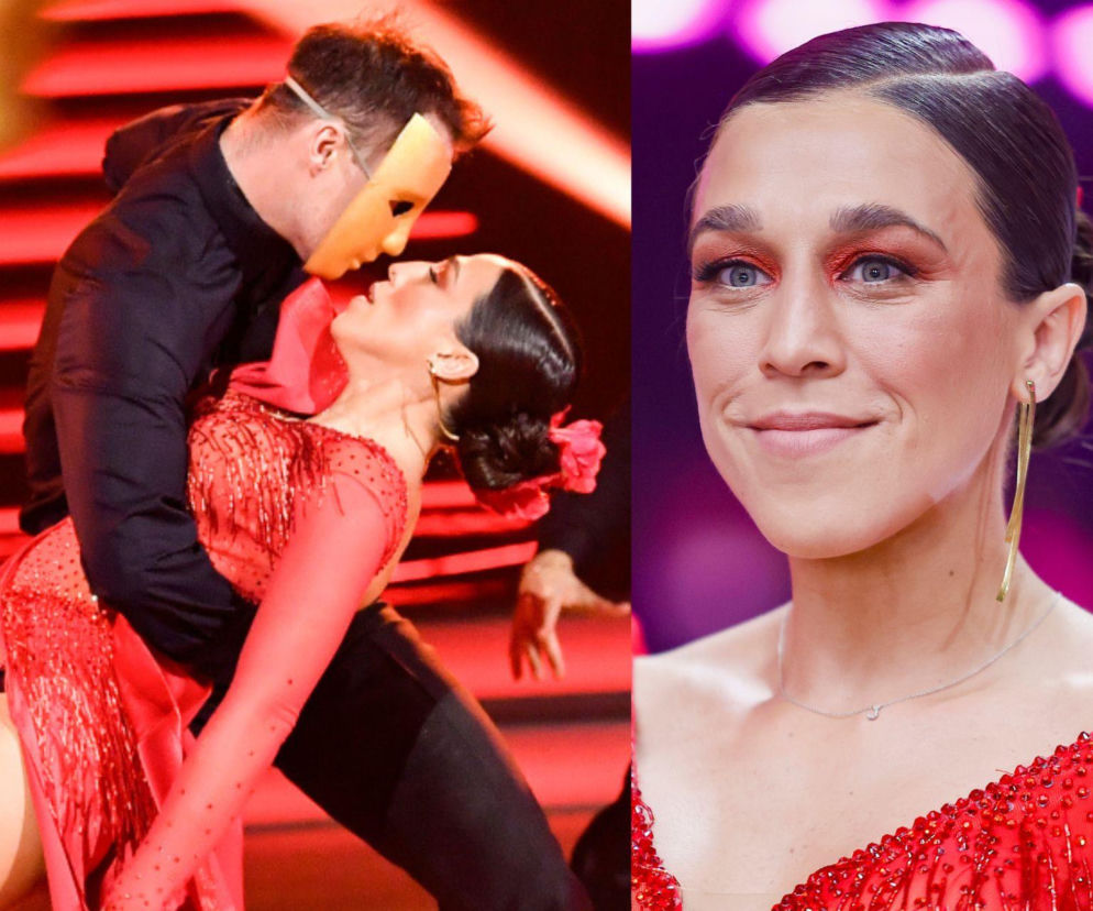 Joanna Jędrzejczyk tańczy tango z Kamilem Kuroczką w masce. Obok wstawka z twarzą sportsmenki. Czytaj na Eska2.