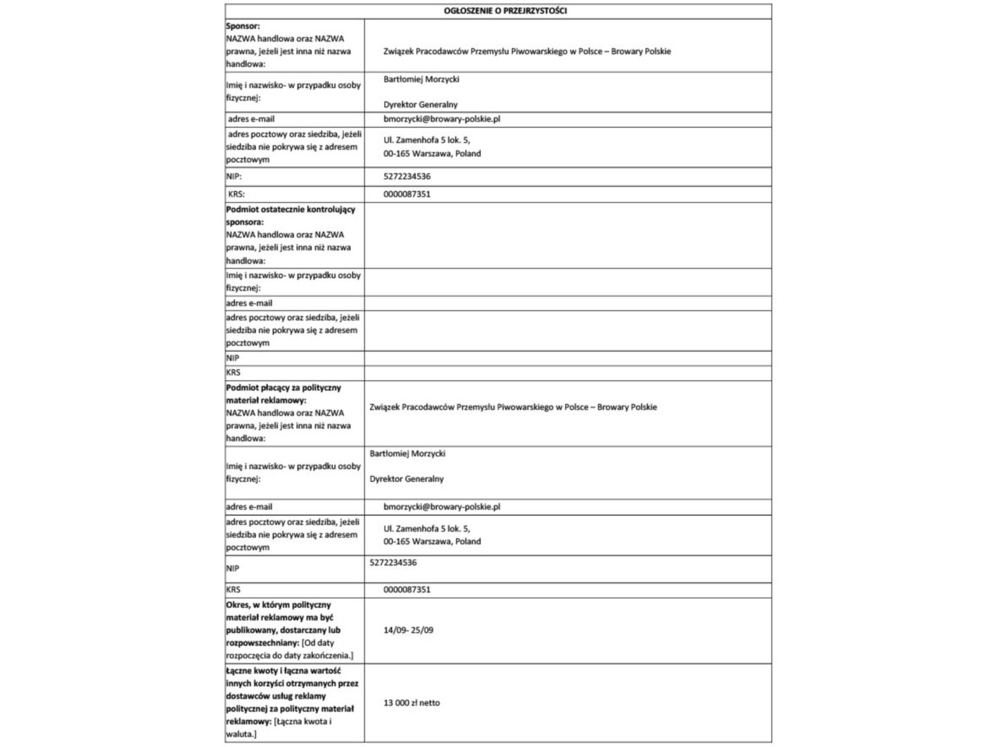 Oświadczenie _Browary Polskie_str. 1