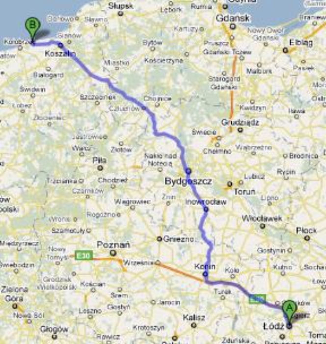 Trasa 25 Łódź-Ustronie Morskie - mapka