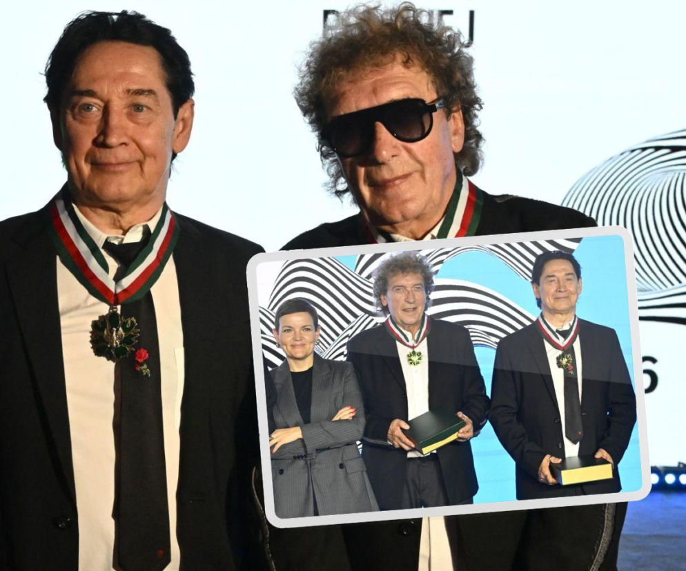 Janusz Panasewicz i Jan Borysewicz z medalami Gloria Artis. Na wstawce muzycy z ministrą. O nagrodach czytaj na SE.