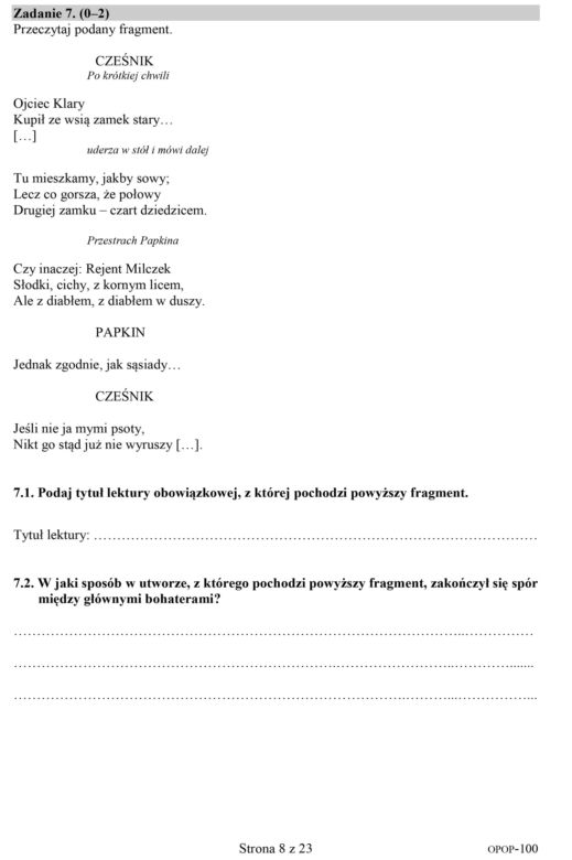 str. 8 Próbny egzamin ósmoklasisty 2020. Arkusz z języka polskiego