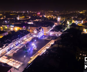 Rzeszów z drona nocą