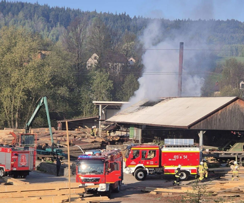 Alarm o świcie. Ogień w tartaku i duża akcja straży