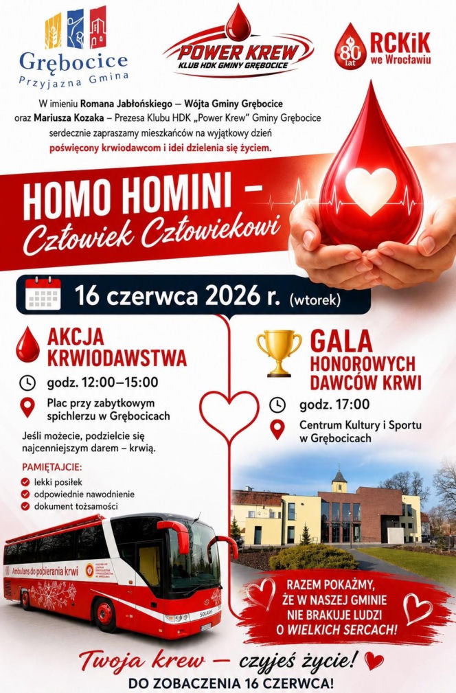 Plakat akcji krwiodawstwa w Grębocicach