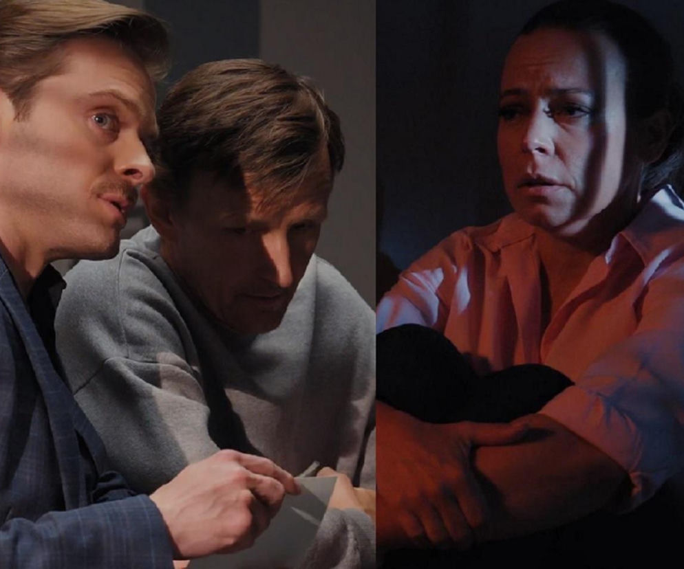 Zmontowane zdjęcia przedstawiają Błażeja Święcickiego (Adrian Budakow) w niebieskiej marynarce i Kazimierza Święcickiego (Artur Paczesny) w szarej bluzie, spoglądających na dokument, oraz zapłakaną Magdę Budzyńską (Anna Mucha) w areszcie, odzianą w różową koszulę. Więcej o ich losach dowiesz się na Super Seriale.