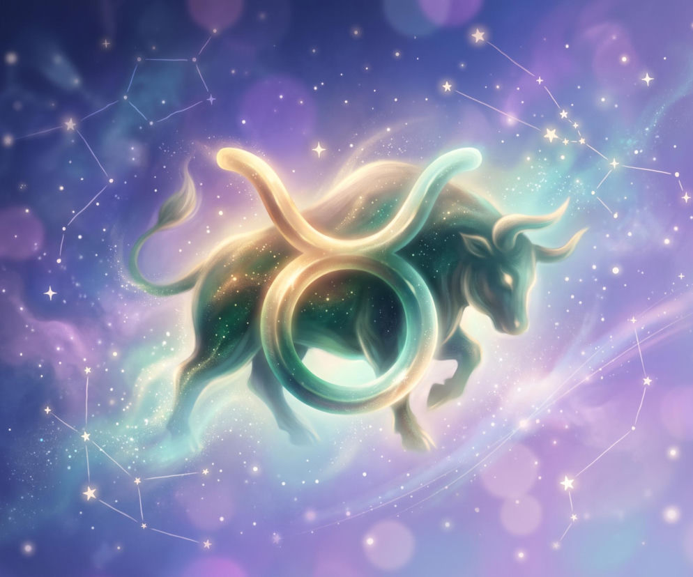 Ilustracja byka na tle kosmosu z symbolem zodiaku. O horoskopie dla Byka przeczytasz na Eska.