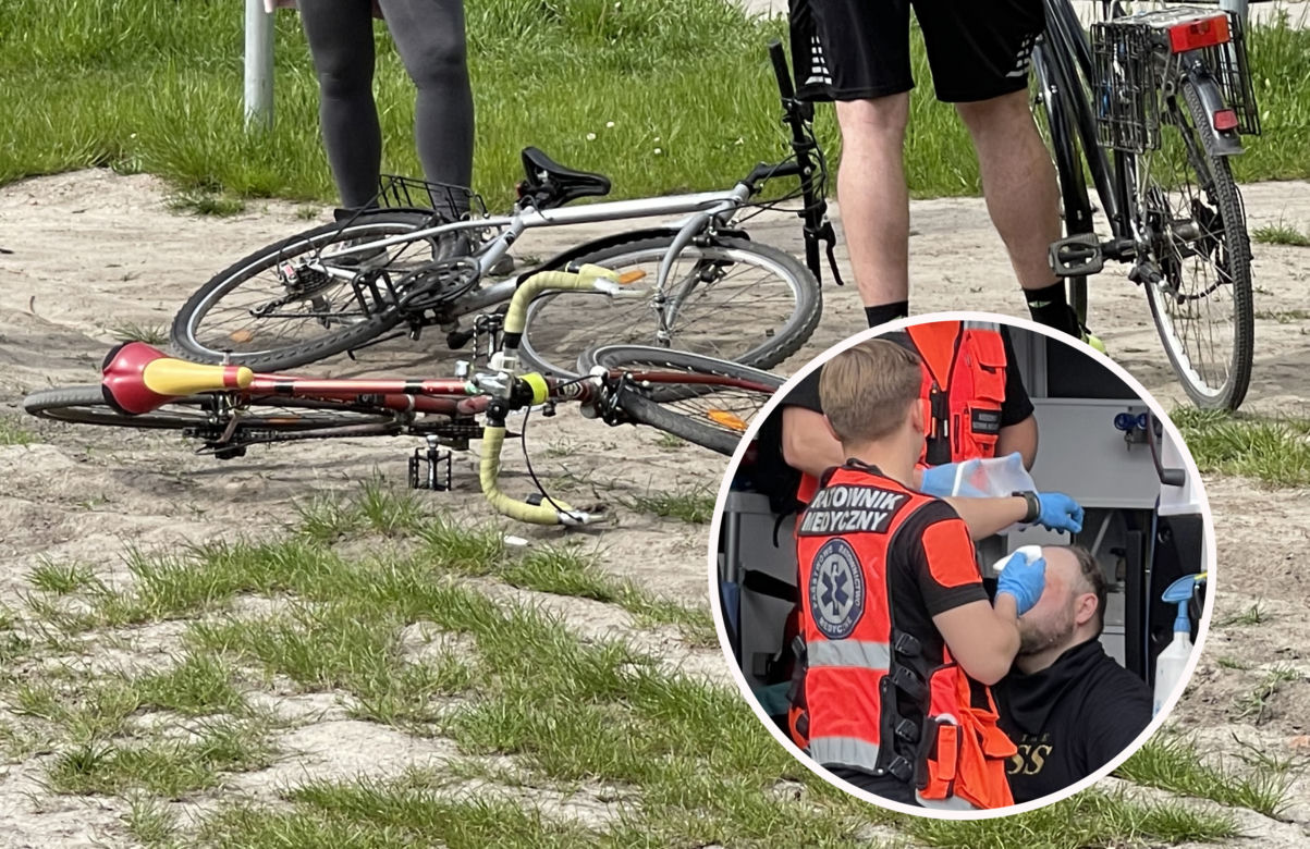 Czołowe zderzenie rowerzystów w Warszawie. Cyklista trafił do szpitala