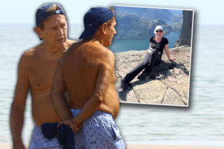 Jan Englert samotnie snuje się po plaży. Beata Ścibakówna wybrała wakacje na zimnej Północy