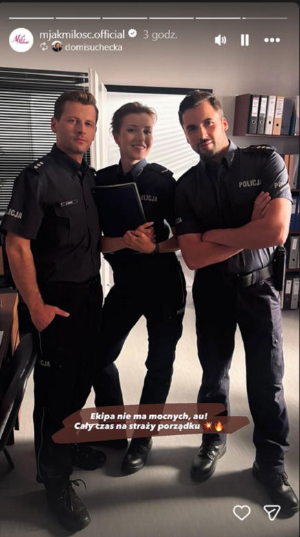 M jak miłość nowy sezon na planie. Natalka (Dominika Suchecka), Adam Karski (Patryk Szwichtenberg), Rafał (Jakub Kucner)