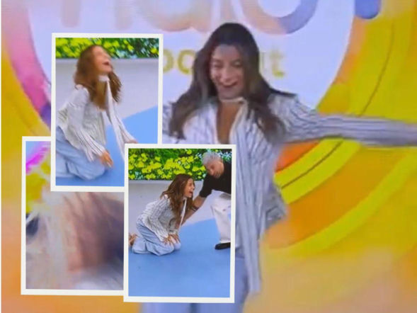Julia Wieniawa upadła w telewizji na żywo. Takiego wejścia do Halo tu Polsat nikt się nie spodziewał