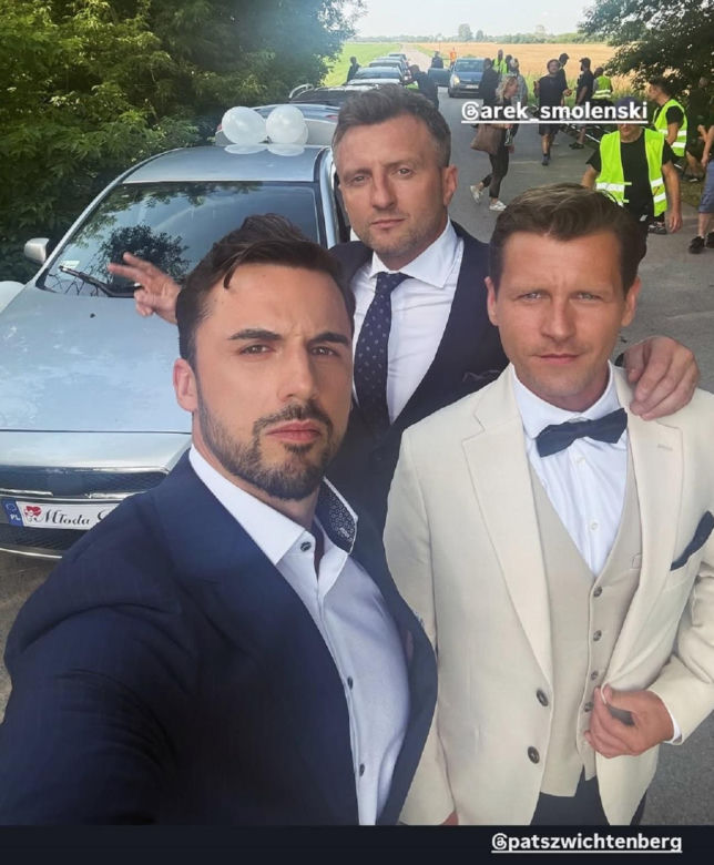 M jak miłość nowy sezon. Adam Karski (Patryk Szwichtenberg), Rafał (Jakub Kucner), Bartek (Arkadiusz Smoleński) na planie
