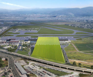 Wizualizacja terminala lotniska we Florencji z winnicą na dachu według projektu architekta Rafaela_Vinoly