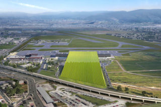 Wizualizacja terminala lotniska we Florencji z winnicą na dachu według projektu architekta Rafaela_Vinoly