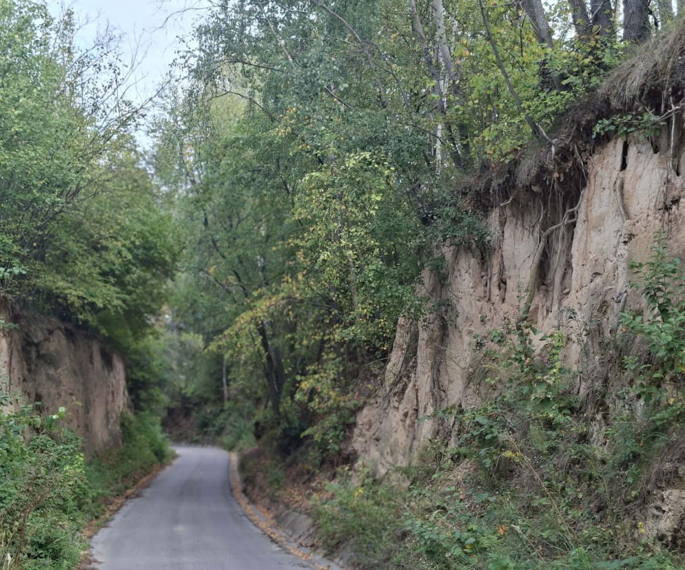 Droga asfaltowa wiodąca dnem głębokiego wąwozu o wysokich, lessowych ścianach. O atrakcji przeczytasz na Eska Starachowice.