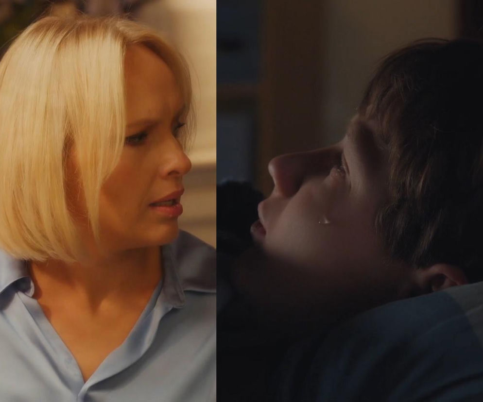 Dorota (Iwona Rejzner) z miną pełną konsternacji, obok Franek (Jarosław Śmigielski) ze łzami w oczach, leżący w łóżku. Ilustruje to dramatyczne wydarzenia z serialu M jak miłość, o których możesz przeczytać na Super Seriale.