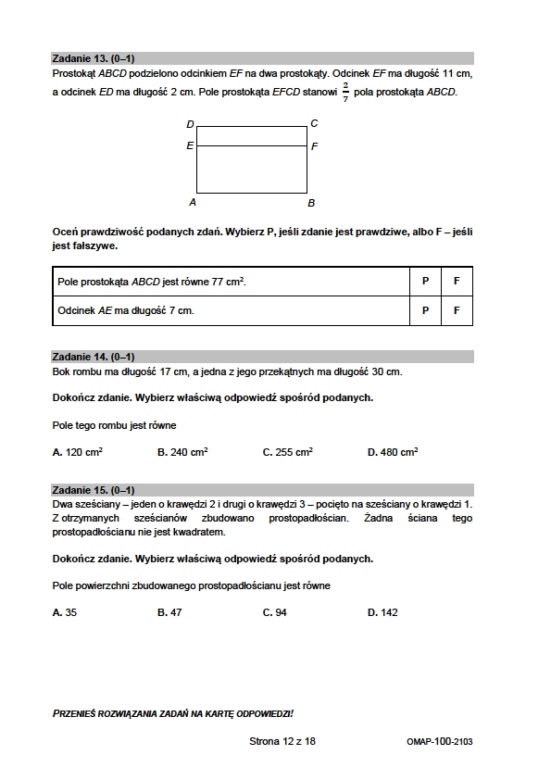 Próbny EGZAMIN ÓSMOKLASISTY 2021: Matematyka. Odpowiedzi i arkusze CKE