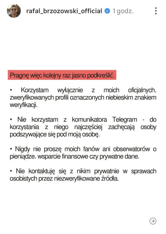 Rafał Brzozowski jest ofiarą stalkingu. Przestrzega swoich fanów i prosi o wzmożoną ostrożność.