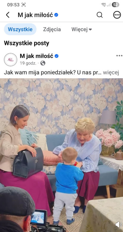 M jak miłość nowy sezon. Agnes (Amanda Mincewicz), Antoś (Mikołaj Jankowski), Barbara (Teresa Lipowska) na planie