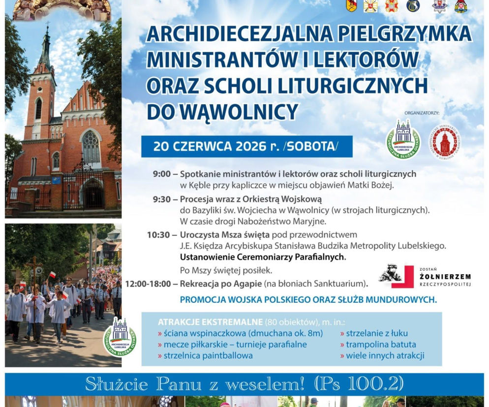 Plakat zapowiadający pielgrzymkę LSO i scholi do Wąwolnicy