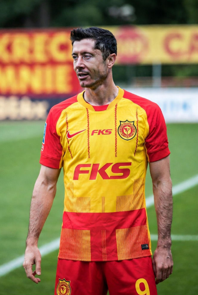 Robert Lewandowski w koszulkach różnych klubów