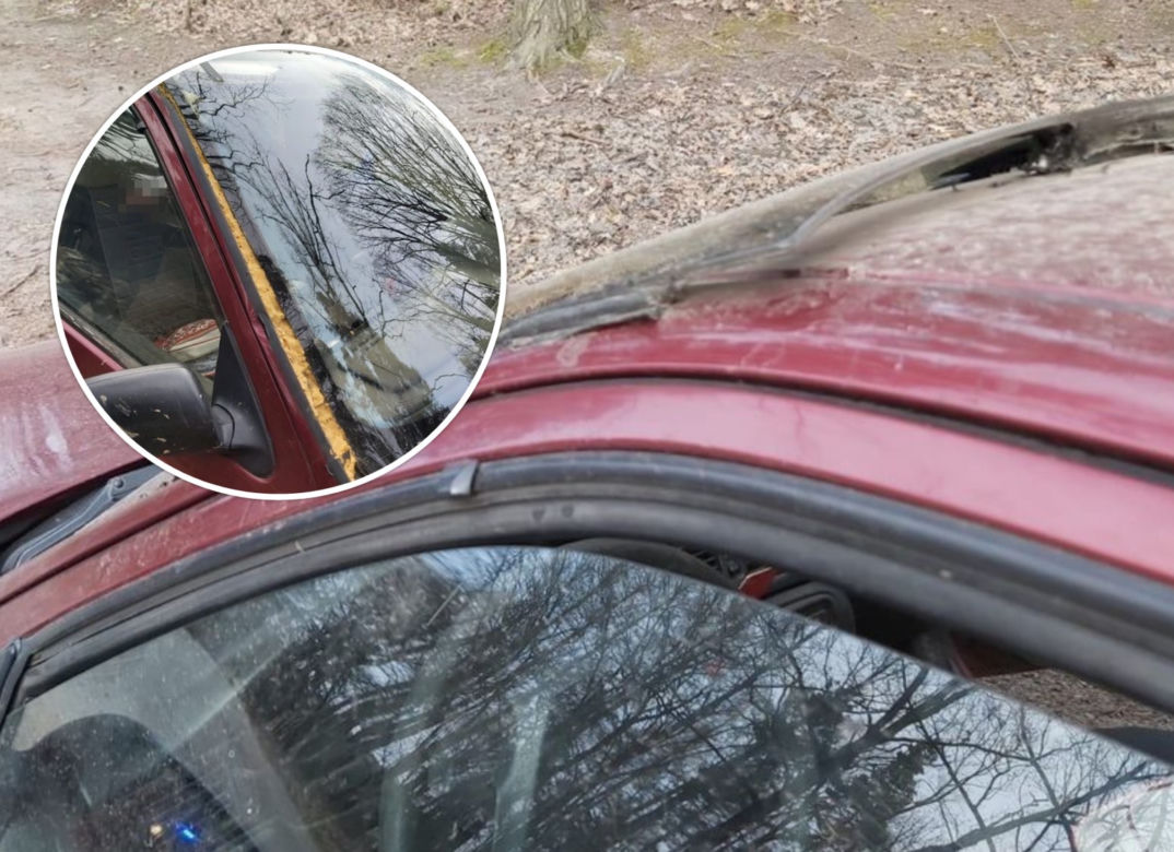 Szyba z innego auta przytwierdzona pianką montażową. Policjanci nie wierzyli w to co zobaczyli