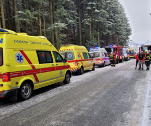 Potworny wypadek pod Krynicą-Zdrój! Nie żyje 32-latek ze Słowacji. Bus z 4 osobami rozbił się o drzewo [ZDJĘCIA]