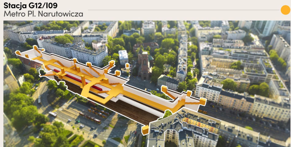 Wstępna lokalizacja planowanej stacji 4. linii metra Plac Narutowicza
