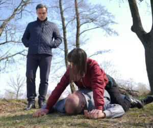 Pierwsza miłość po wakacjach 2019. Hiszpan (Piotr Więcławski Vienio), Łukasz Magnus (Jan WieczorkowskI), Melka (Ewa Jakubowicz)