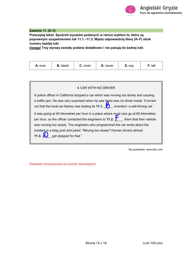Próbny egzamin ósmoklasisty 2026 angielski - odpowiedzi