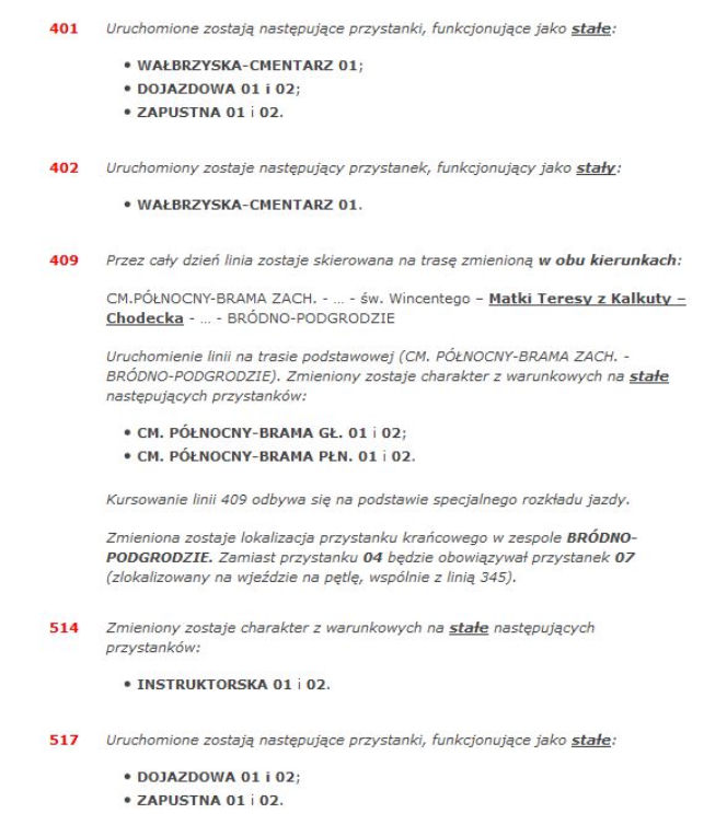 CZĘŚĆ 1      Zmiany obowiązujące w dniach 23-27.10.2017 r. oraz 2.11.2017 r. (poniedziałek-piątek oraz czwartek)