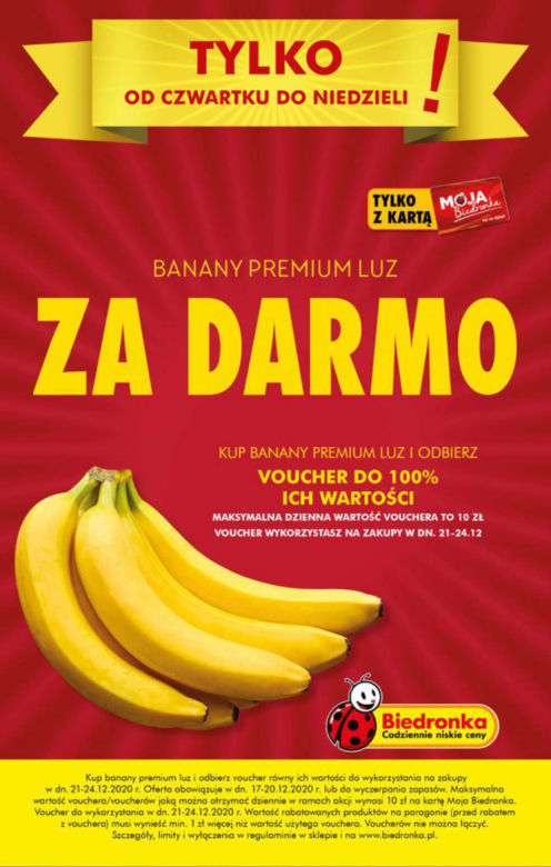 Banany i mleko za darmo w Biedronce! Wielkie rabaty