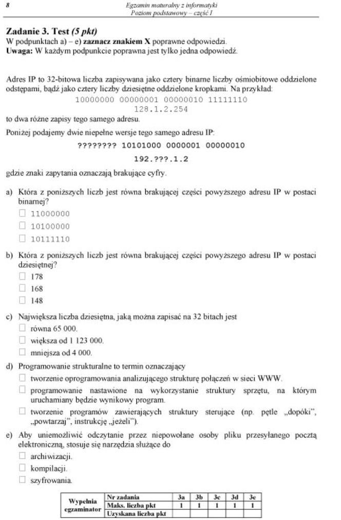 Matura 2012 - informatyka, poziom podstawowy