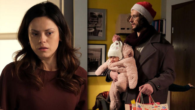 M jak miłość odc. 1929. Kasia (Paulina Lasota), Zosia, Mariusz (Mateusz Mosiewicz)