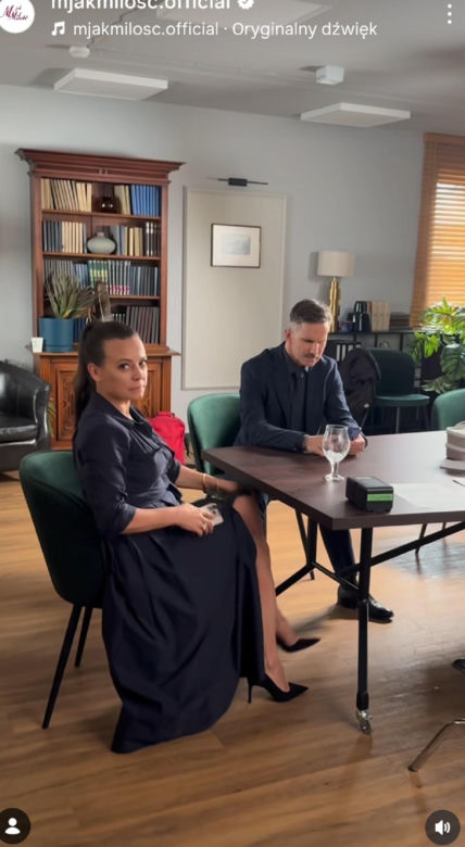 M jak miłość nowy sezon. Magda (Anna Mucha), Kamil (Marcin Bosak) na planie