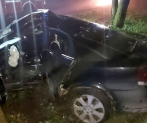 Wypadek na trasie Kowalewo - Mikuty. Samochód uderzył w drzewo. Kierowca w ciężkim stanie trafił do szpitala [ZDJĘCIA]