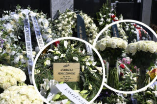 Grób Andrzeja Morozowskiego w Pyrach. Bukiety białych róż nie są przypadkiem