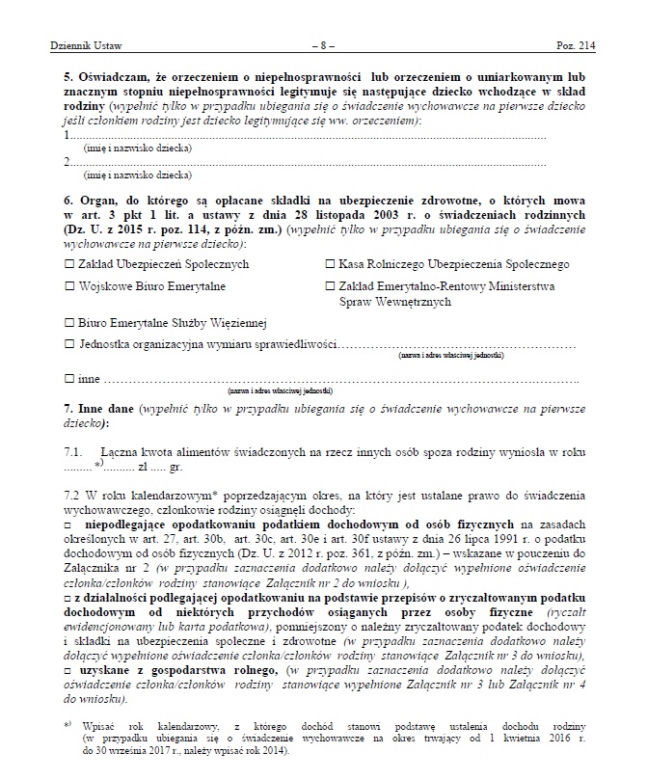 wniosek 500+ Dziennik Ustaw
