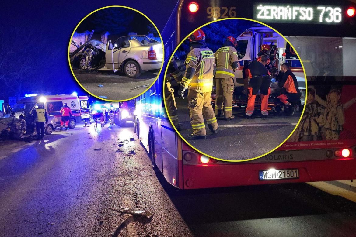 Śmiertelny wypadek z udziałem autobusu i samochodu osobowego przy ulicy Płochocińskiej