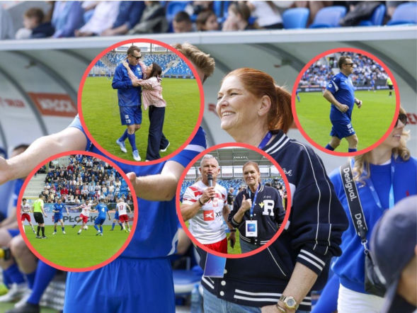 65-letni Maciej Orłoś z żoną i Katarzyna Dowbor z końskim kucykiem na meczu TVP kontra Artyści! Unikalne zdjęcia