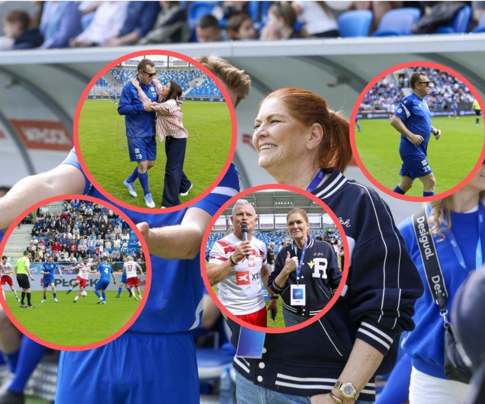 65-letni Maciej Orłoś z żoną i Katarzyna Dowbor na stadionie. Gwiazdy starły się na boisku