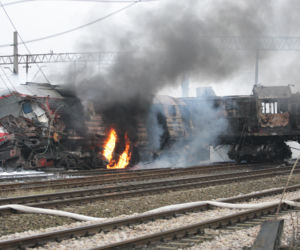 Pożar wagonów pociągów w Białymstoku 