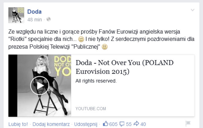 wpis Dody na Facebooku