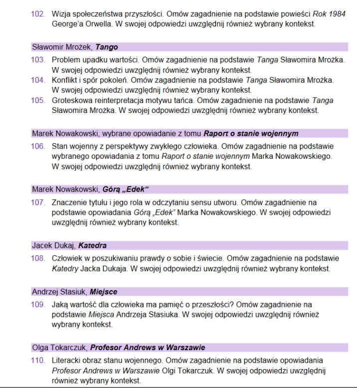 matura ustna 2023 język polski - pytania jawne