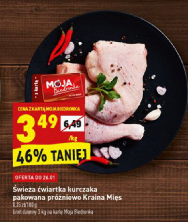 ćwiartka z kurczaka 3,49 zł/kg