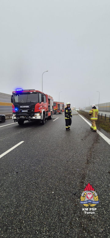 Poważny wypadek na A1 w gminie Łysomice pod Toruniem