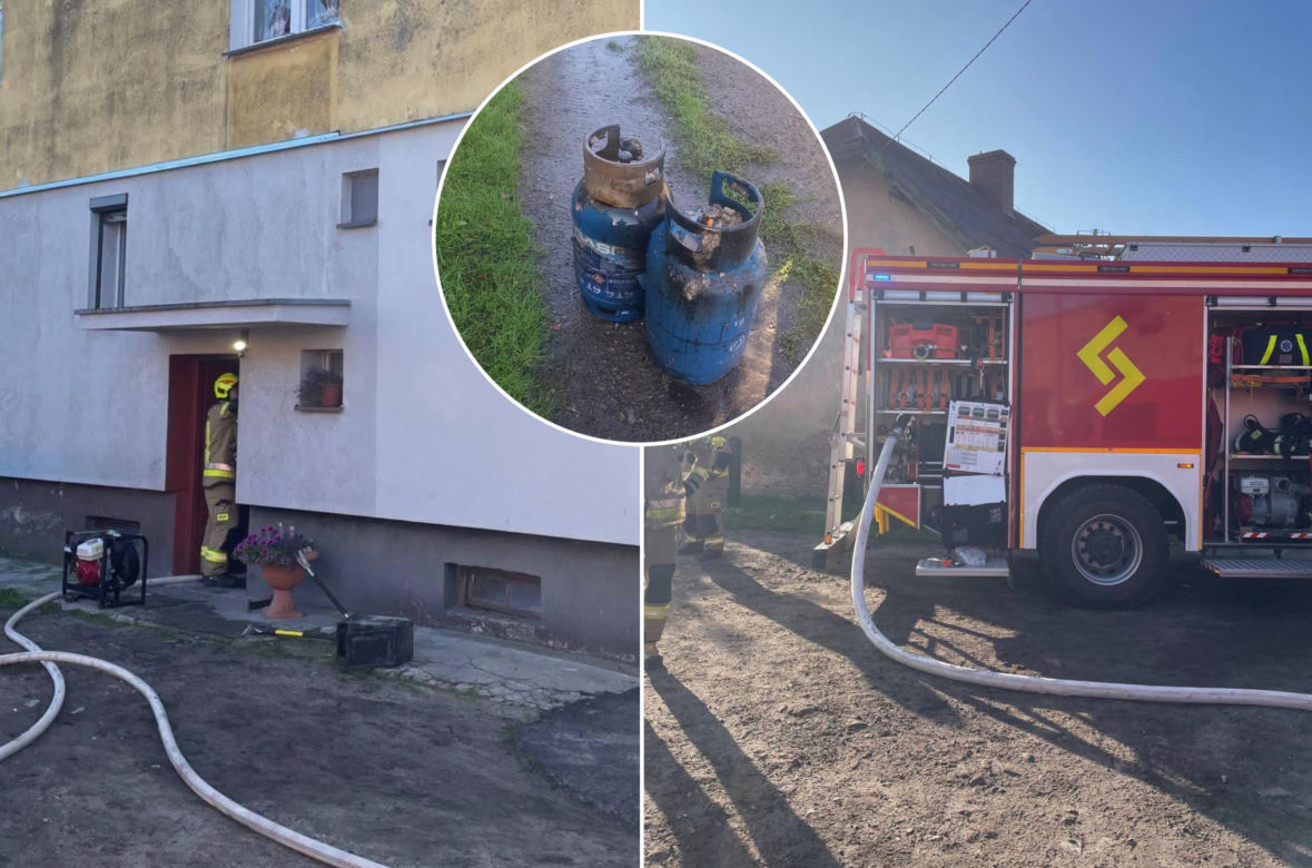 Pożar i kłęby dymu w budynku. Strażacy wynieśli dwie butle z gazem! [ZDJĘCIA]
