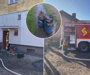 Pożar i kłęby dymu w budynku. Strażacy wynieśli dwie butle z gazem! [ZDJĘCIA]