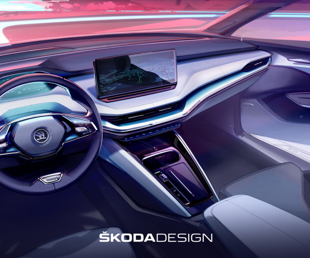 Skoda Enyaq iV - wnętrze na szkicach