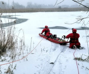 Strażacy uratowali sarnę pod którą załamał się lód
